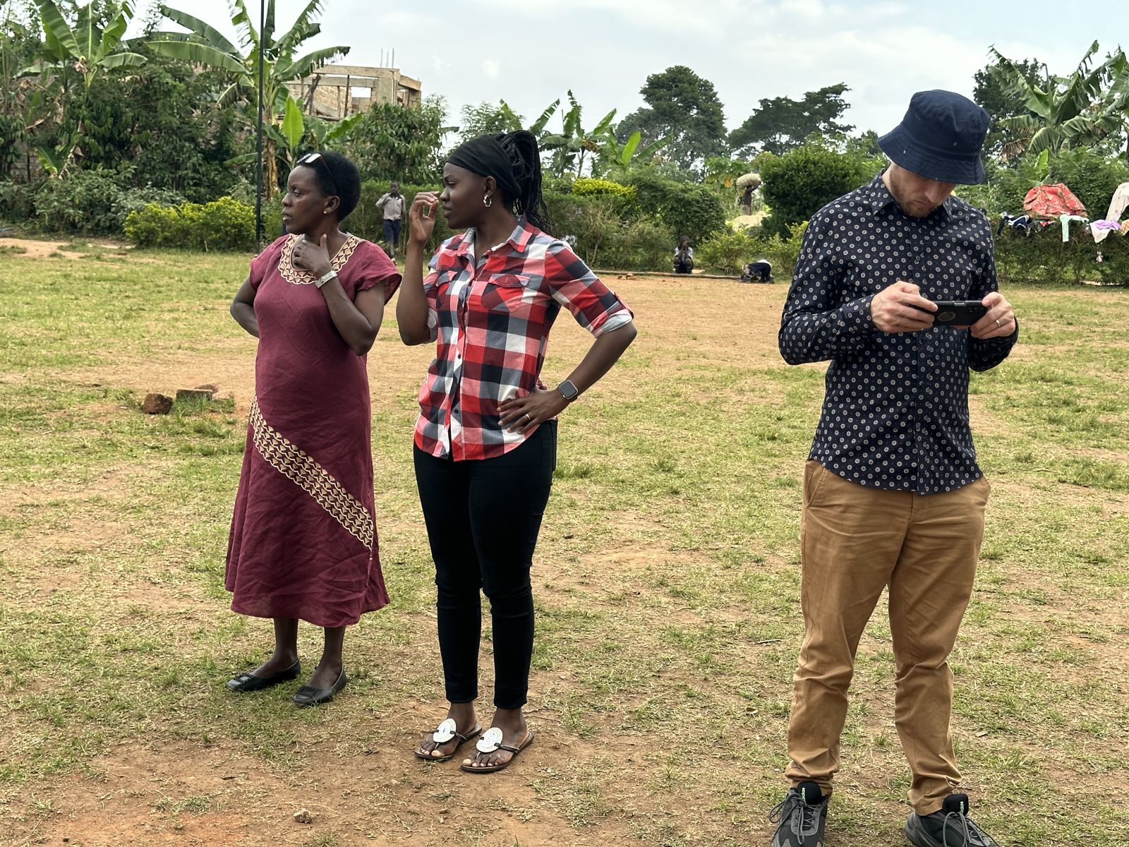 Showing visitors around the compound
